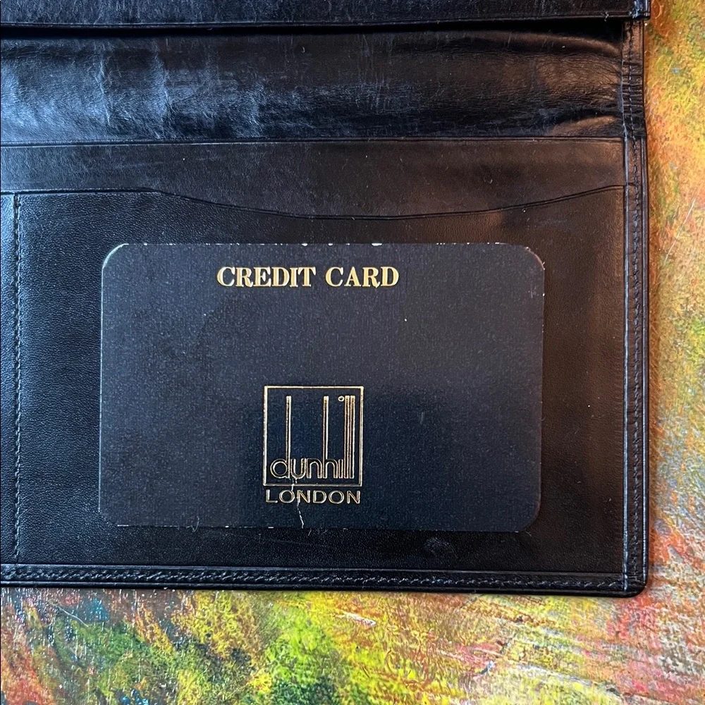 Dunhill Black Leather Long Bifold Wallet Minimalist style Card holder men Auth.